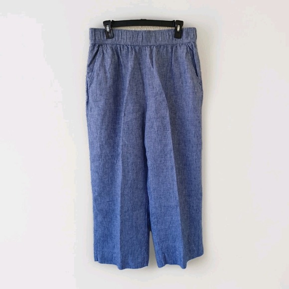 Tahari Women's Linen Wide Leg Cropped Pants Blue Size L - Picture 1 of 7